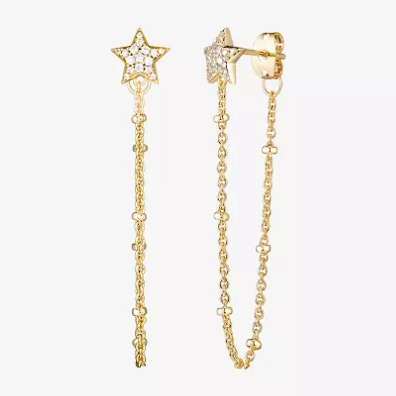 Womens 1/5 CT. Cubic Zirconia 18K Gold Over Silver Star Drop Earrings
