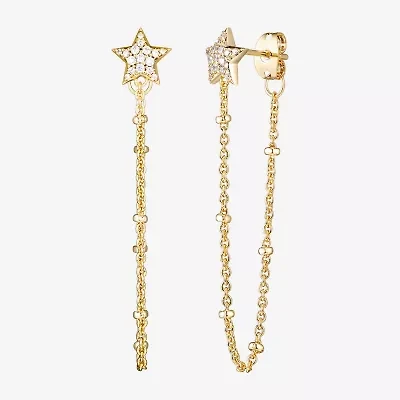 Womens 1/5 CT. Cubic Zirconia 18K Gold Over Silver Star Drop Earrings