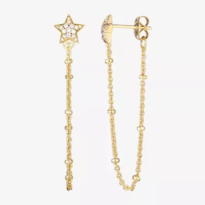 Womens 1/5 CT. Cubic Zirconia 18K Gold Over Silver Star Drop Earrings