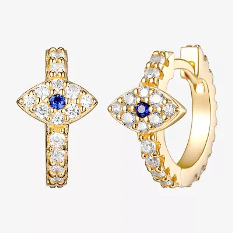 Womens 3/4 CT. T.W. Multi Color Cubic Zirconia 18K Gold Over Silver 14.7mm Evil Eye Hoop Earrings