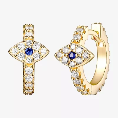 Womens 3/4 CT. T.W. Multi Color Cubic Zirconia 18K Gold Over Silver 14.7mm Evil Eye Hoop Earrings
