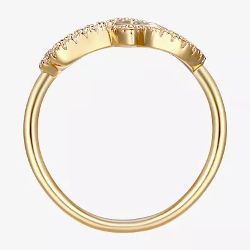 Womens 1/5 CT. Multi Color Cubic Zirconia 18K Gold Over Silver Hamsa Crossover Cocktail Ring