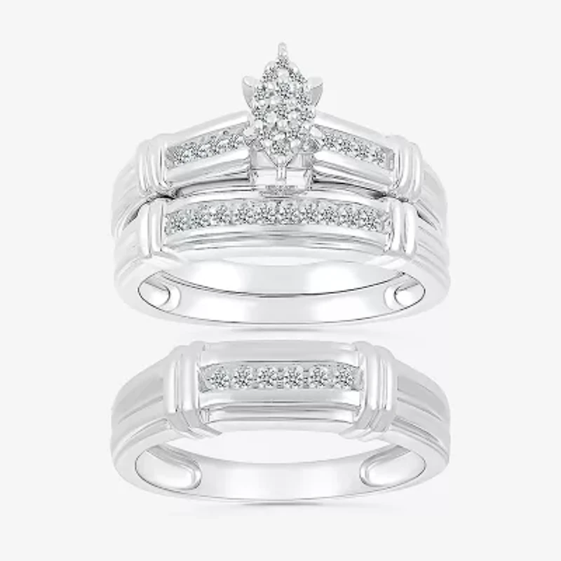 5.05mm Unisex Adult 1/4 CT. T.W. Natural White Diamond 10K White Gold Marquise Side Stone Wedding Ring Set