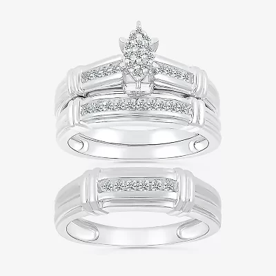 5.05mm Unisex Adult 1/4 CT. T.W. Natural White Diamond 10K White Gold Marquise Side Stone Wedding Ring Set