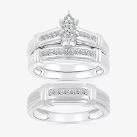 5.05mm Unisex Adult 1/4 CT. T.W. Natural White Diamond 10K White Gold Marquise Side Stone Wedding Ring Set