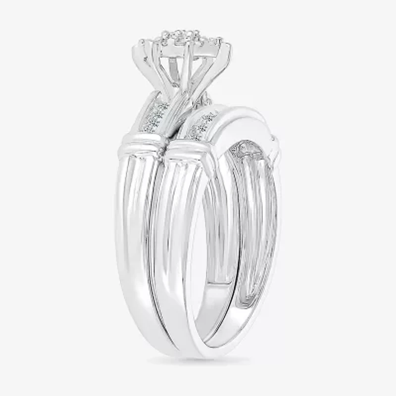 5.05mm Unisex Adult 1/4 CT. T.W. Natural White Diamond 10K White Gold Marquise Side Stone Wedding Ring Set