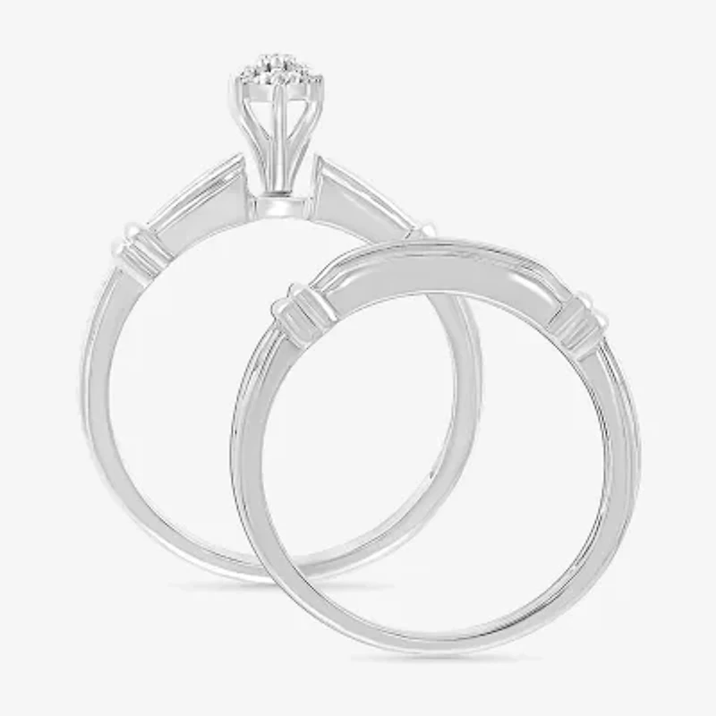 5.05mm Unisex Adult 1/4 CT. T.W. Natural White Diamond 10K White Gold Marquise Side Stone Wedding Ring Set