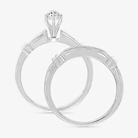 5.05mm Unisex Adult 1/4 CT. T.W. Natural White Diamond 10K White Gold Marquise Side Stone Wedding Ring Set