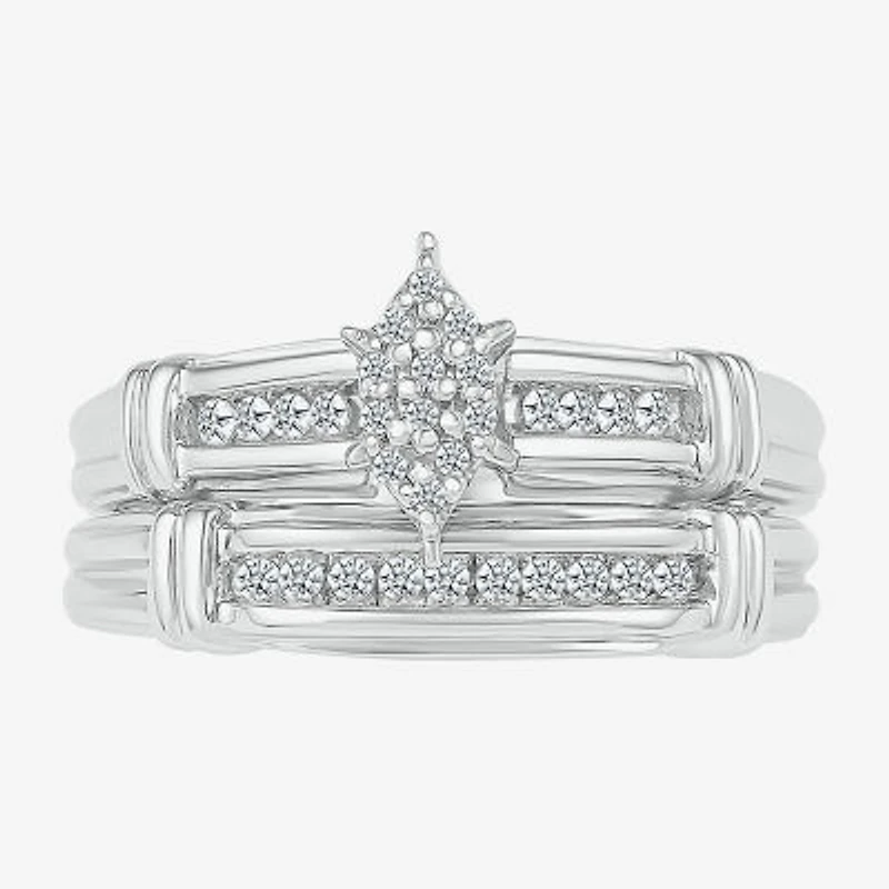 5.05mm Unisex Adult 1/4 CT. T.W. Natural White Diamond 10K White Gold Marquise Side Stone Wedding Ring Set