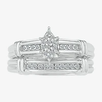 5.05mm Unisex Adult 1/4 CT. T.W. Natural White Diamond 10K White Gold Marquise Side Stone Wedding Ring Set