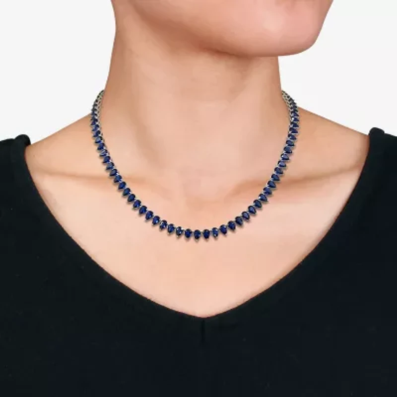 Womens Sapphire Sterling Silver 18 Inch Tennis Necklace