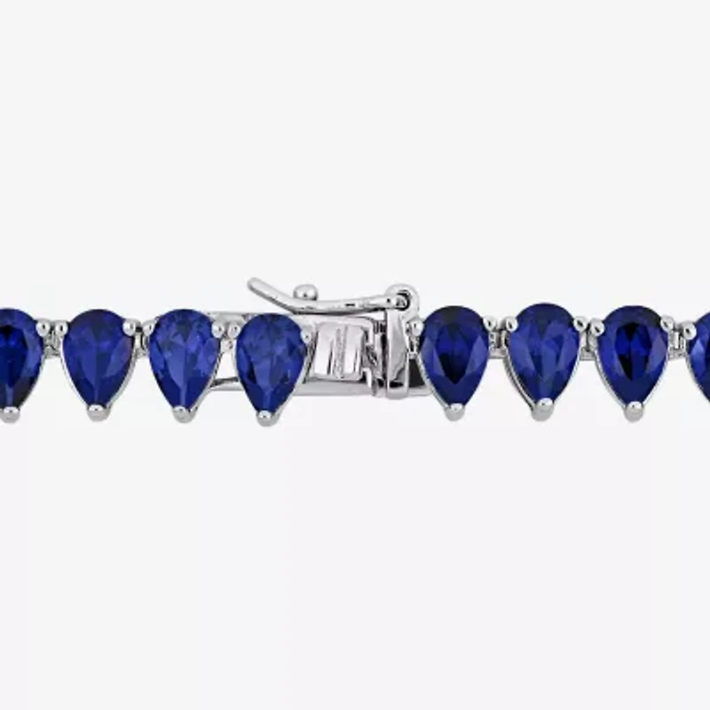 Womens Sapphire Sterling Silver 18 Inch Tennis Necklace
