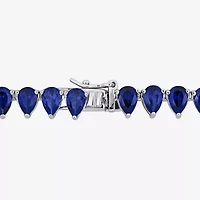 Womens Sapphire Sterling Silver 18 Inch Tennis Necklace