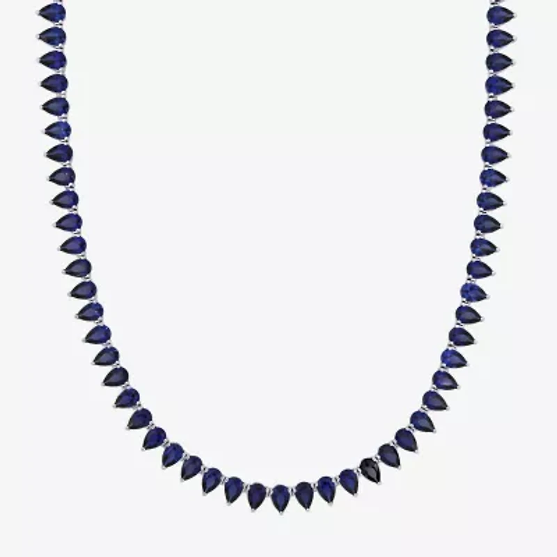 Womens Sapphire Sterling Silver 18 Inch Tennis Necklace