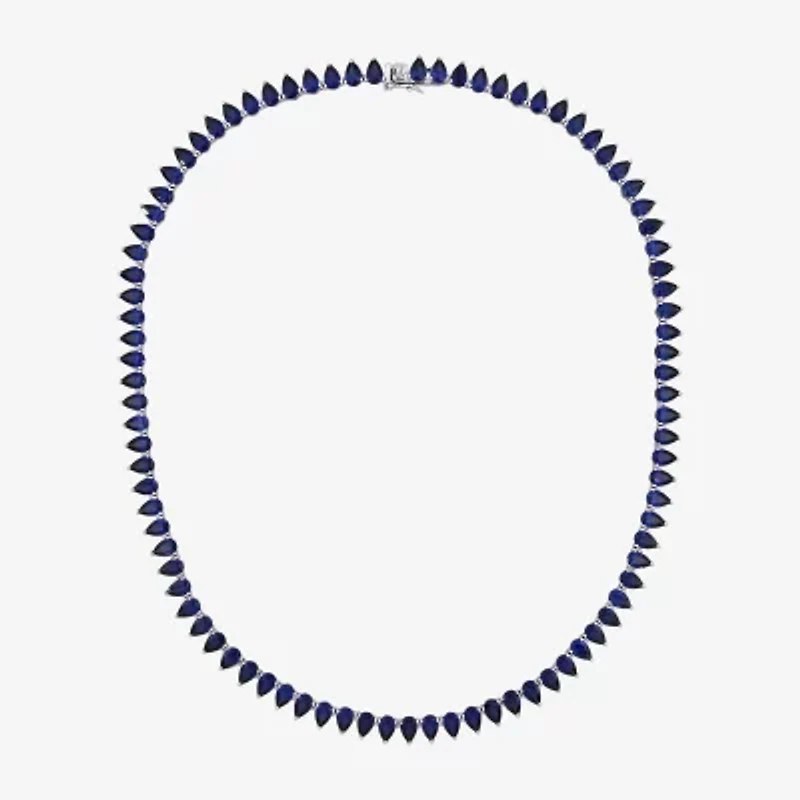 Womens Sapphire Sterling Silver 18 Inch Tennis Necklace