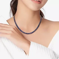 Womens Sapphire Sterling Silver 18 Inch Tennis Necklace