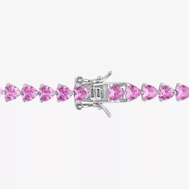 Womens Lab Created Pink Sapphire Sterling Silver Inch Tennis Bracelet