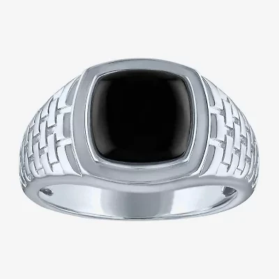 Mens Genuine Black Onyx Sterling Silver Fashion Ring