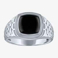 Mens Genuine Black Onyx Sterling Silver Fashion Ring