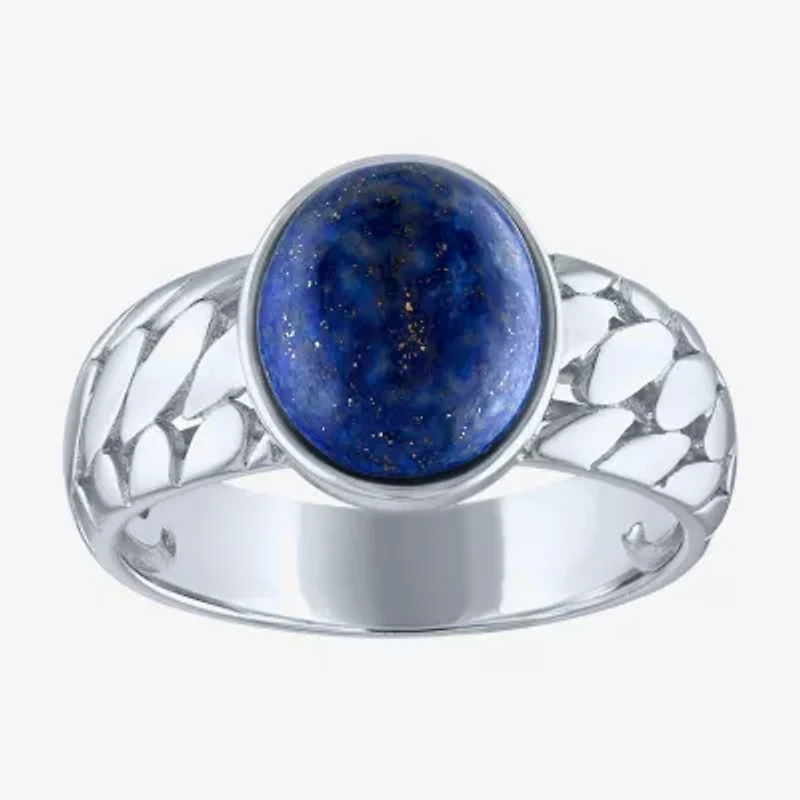 Mens Genuine Lapis Sterling Silver Oval Fashion Ring
