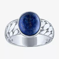 Mens Genuine Lapis Sterling Silver Oval Fashion Ring