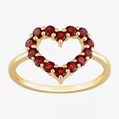 Womens Genuine Red Garnet 10K Gold Heart Cocktail Ring