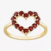 Womens Genuine Red Garnet 10K Gold Heart Cocktail Ring
