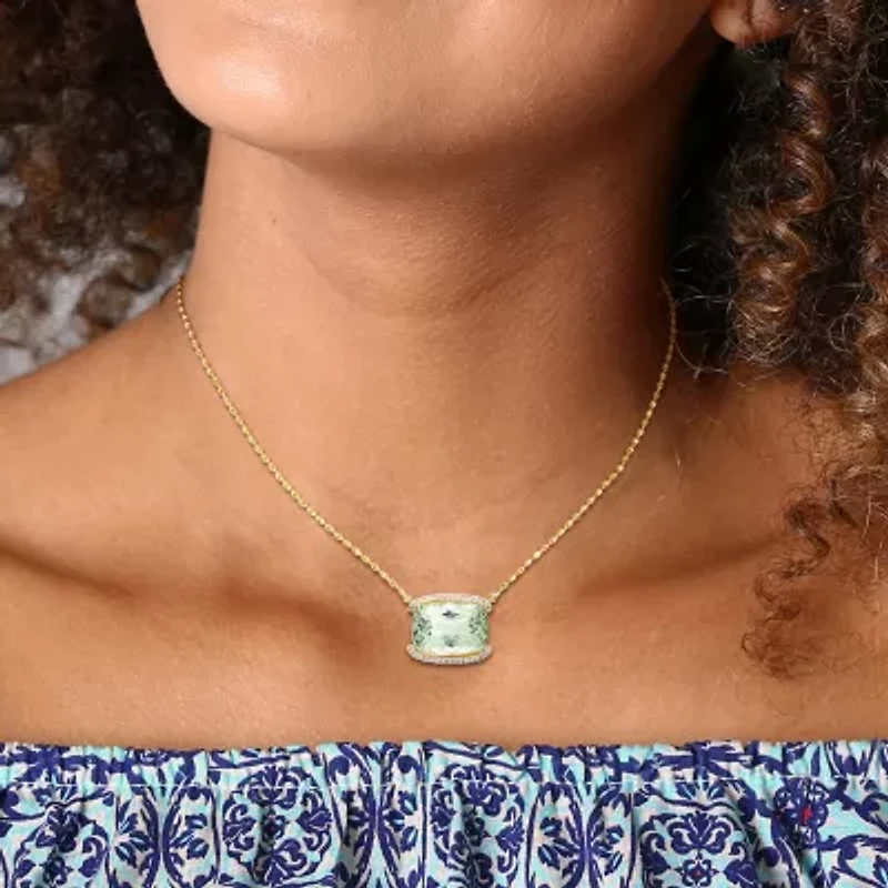 Womens Genuine Green Quartz 18K Gold Over Silver 18 Inch Pendant Necklace