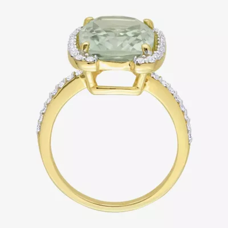 Womens Genuine Green Quartz 18K Gold Over Silver Cocktail Ring