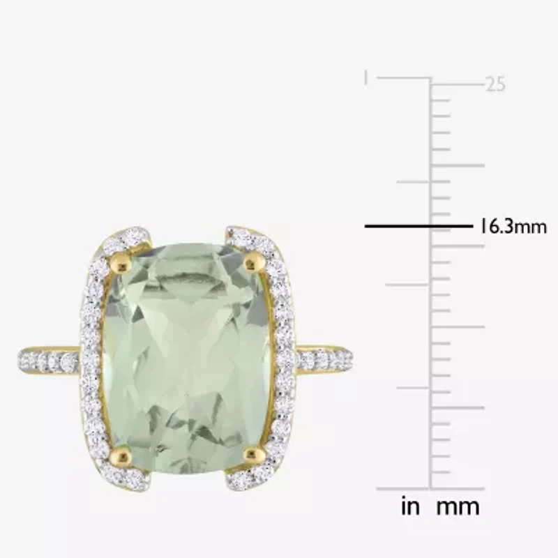 Womens Genuine Green Quartz 18K Gold Over Silver Cocktail Ring