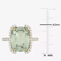 Womens Genuine Green Quartz 18K Gold Over Silver Cocktail Ring