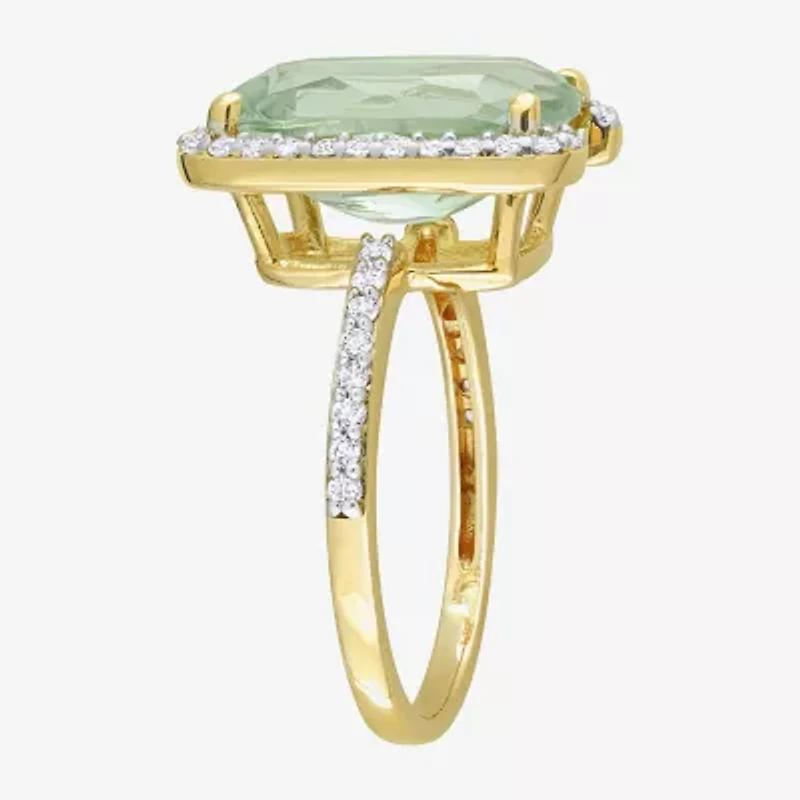 Womens Genuine Green Quartz 18K Gold Over Silver Cocktail Ring