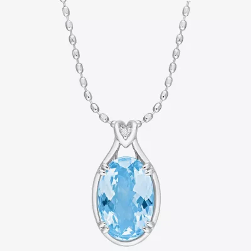 Womens Genuine Blue Topaz Sterling Silver 18 Inch Pendant Necklace