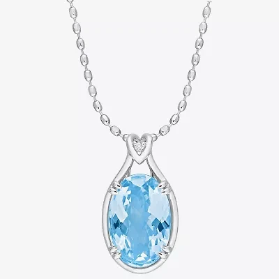 Womens Genuine Blue Topaz Sterling Silver 18 Inch Pendant Necklace