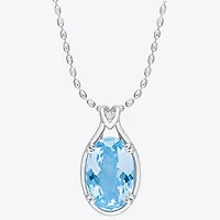 Womens Genuine Blue Topaz Sterling Silver 18 Inch Pendant Necklace
