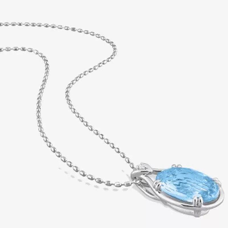 Womens Genuine Blue Topaz Sterling Silver 18 Inch Pendant Necklace
