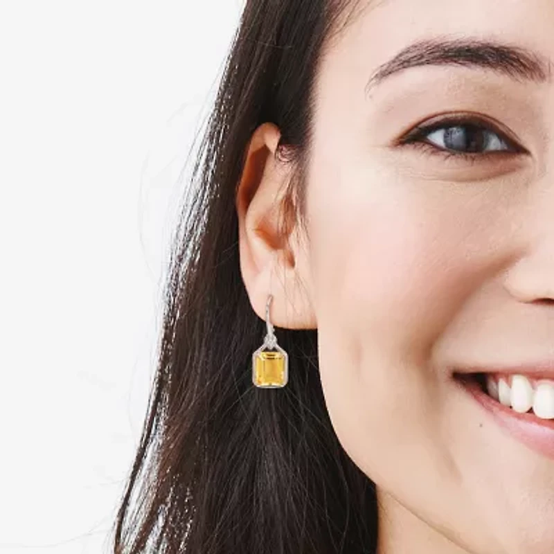 Womens Genuine Yellow Citrine 18K Gold Over Silver Drop Earrings
