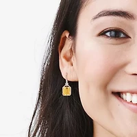 Womens Genuine Yellow Citrine 18K Gold Over Silver Drop Earrings