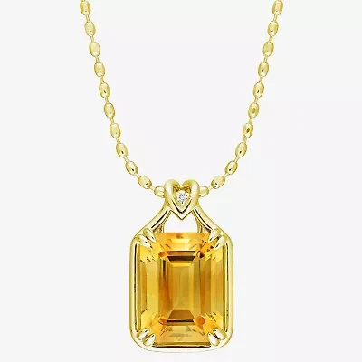 Womens Genuine Yellow Citrine 18K Gold Over Silver 18 Inch Pendant Necklace