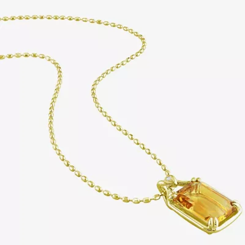 Womens Genuine Yellow Citrine 18K Gold Over Silver 18 Inch Pendant Necklace