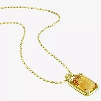 Womens Genuine Yellow Citrine 18K Gold Over Silver 18 Inch Pendant Necklace