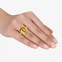 Womens Genuine Yellow Citrine 18K Gold Over Silver Cocktail Ring