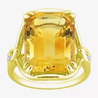 Womens Genuine Yellow Citrine 18K Gold Over Silver Cocktail Ring