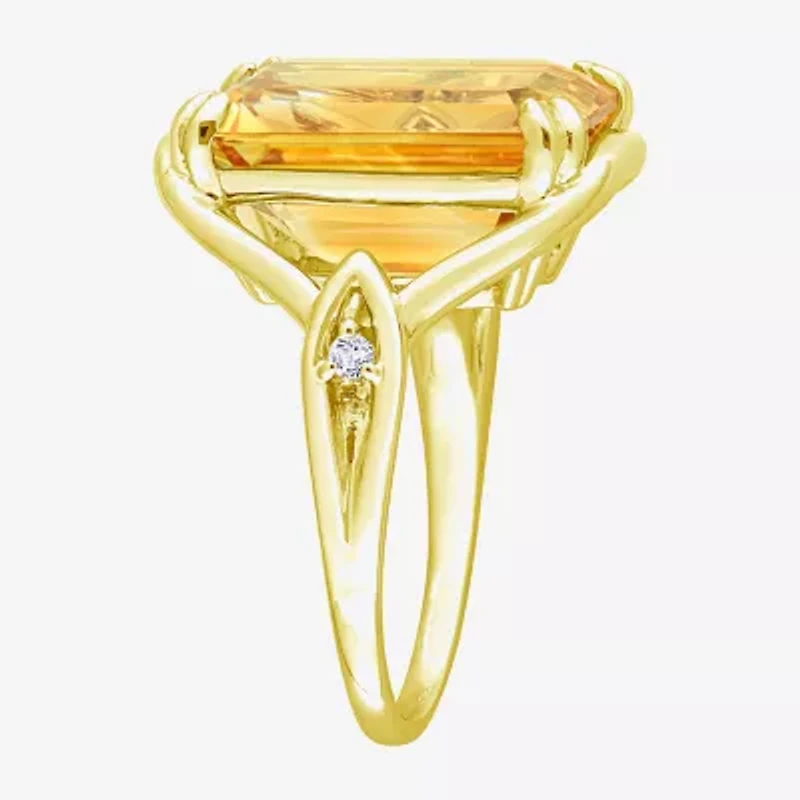 Womens Genuine Yellow Citrine 18K Gold Over Silver Cocktail Ring