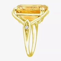 Womens Genuine Yellow Citrine 18K Gold Over Silver Cocktail Ring