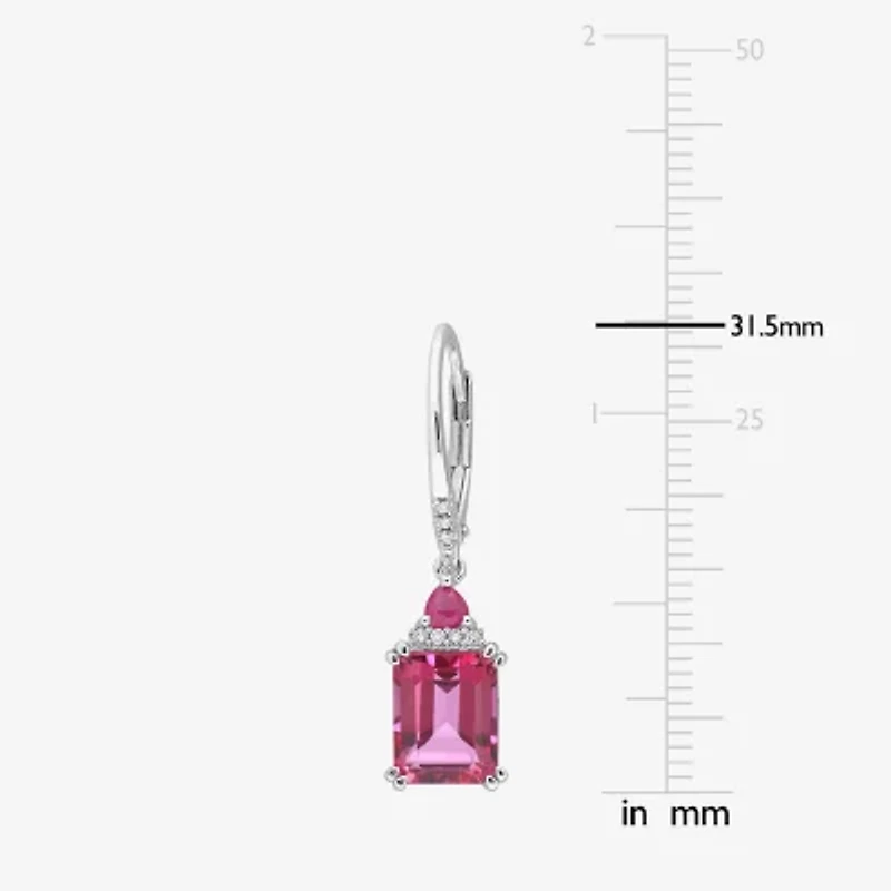Genuine Pink Topaz & 1/10 CT. T.W. Genuine Diamond Sterling Silver Drop Earrings