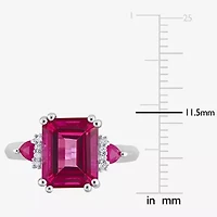 Womens Diamond Accent Genuine Pink Topaz Sterling Silver Cocktail Ring