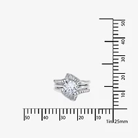 DiamonArt® Cubic Zirconia Sterling Silver Solitaire Bridal Ring & Guard