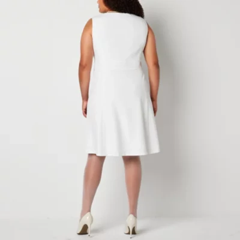 Black Label by Evan-Picone Womens Sleeveless Plus Fit + Flare Dress
