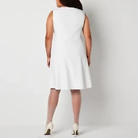 Black Label by Evan-Picone Womens Sleeveless Plus Fit + Flare Dress